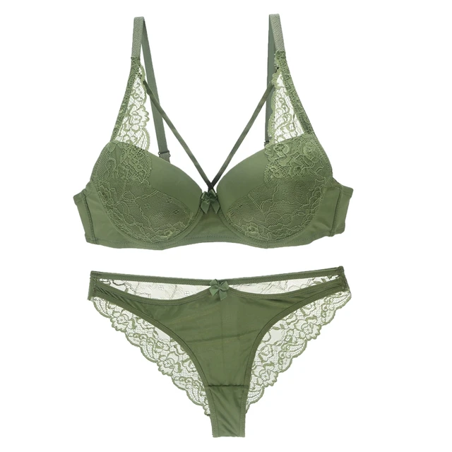 Nouvelle Seamless Brand Sexy Bras Set BCDE Cup Lace Bow Underwear For Womens Push Up Large Size Plunge Lingerie green