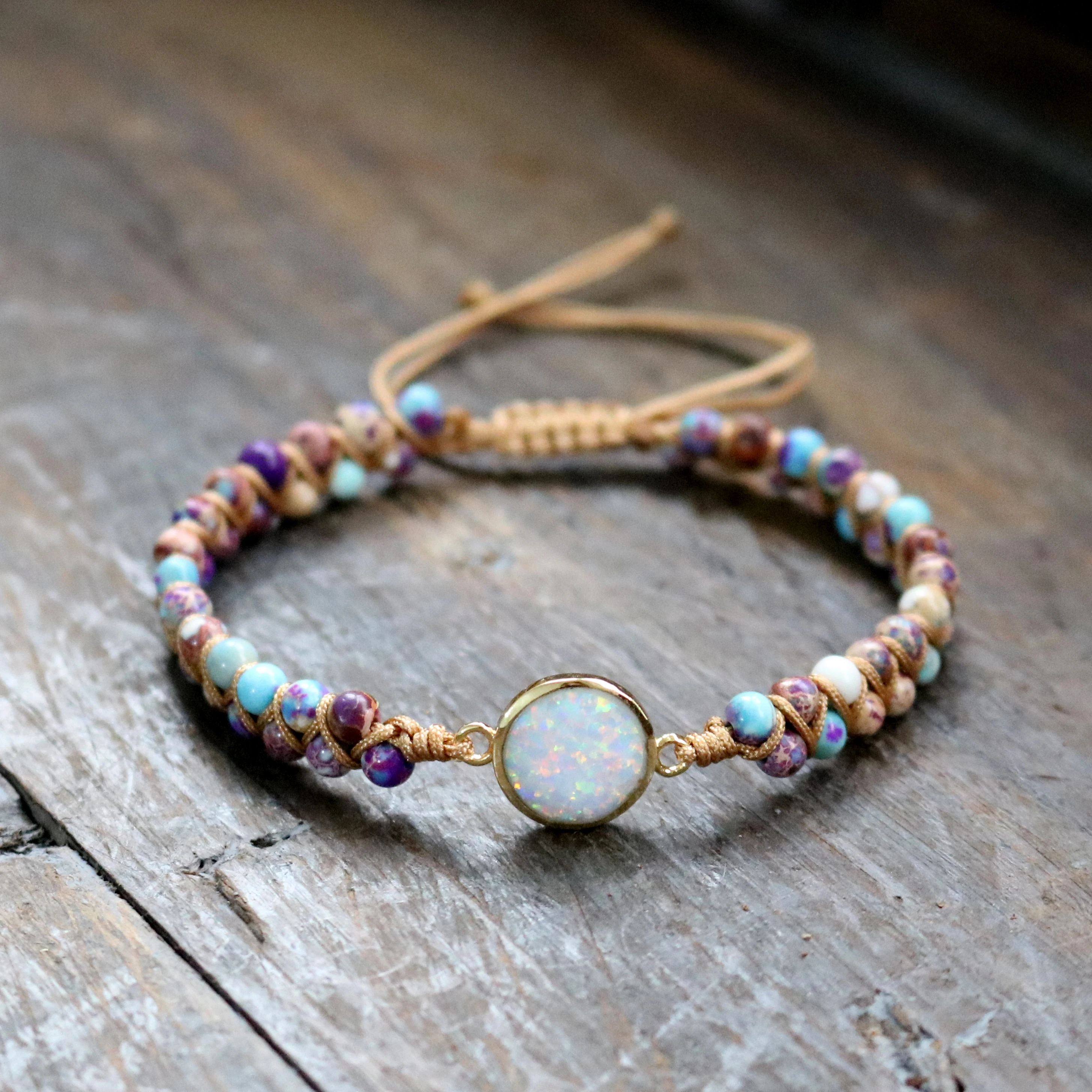 Fancy Stone Wrap Bracelets Opal String Braided Bracelets Yoga