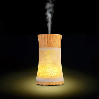 

120ML Night light Wooden Hollow Shape Essential Oil Diffuser Household Ultrasonic Air Humidifier Aroma Diffuser Water Sprayer