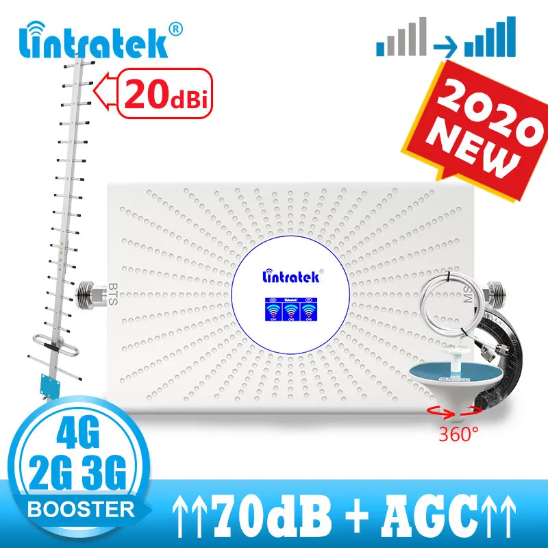 Усилитель сотового сигнала lintratek 70 дБ ретранслятор gsm 2g 3g 4g AGC GSM 900 LTE 1800 2100