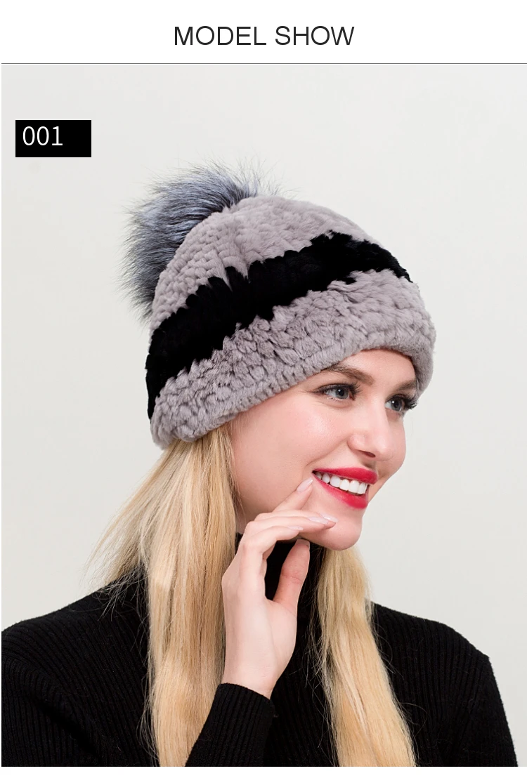 ZDFURS* Зимний Настоящий мех кролика шапка с помпон из лисьего меха женские зимние эластичные вязаные Настоящий мех кролика шапки