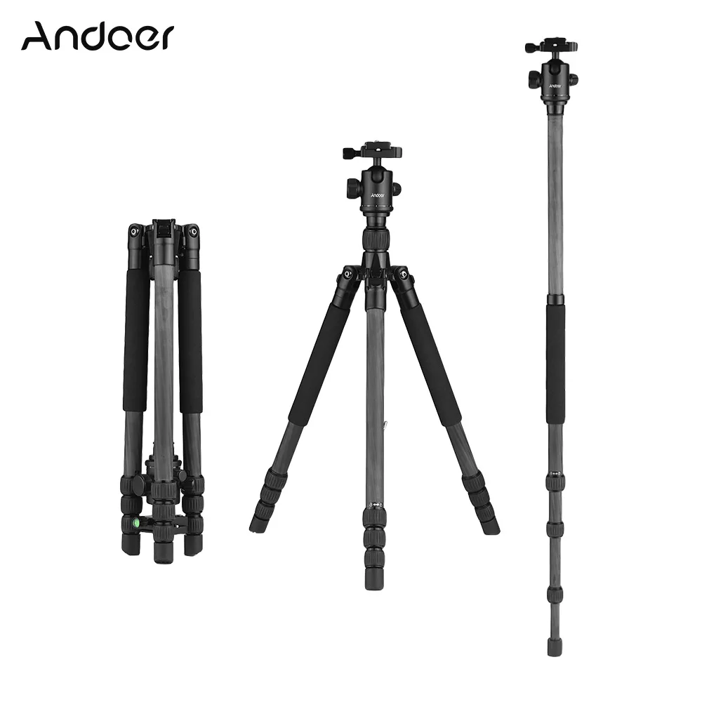 

Andoer 64inch Lightweight Travel Carbon Fiber Tripod Monopod with Ball Head Carry Bag for Digital DSLR Video Camera Camcorder