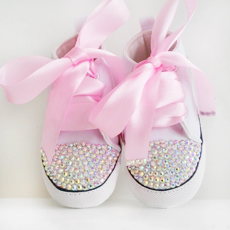 Baby Shoes Crystalized-Shoes Rhinestone Toddler Prewalker White Cute Bling Lace 0-18month