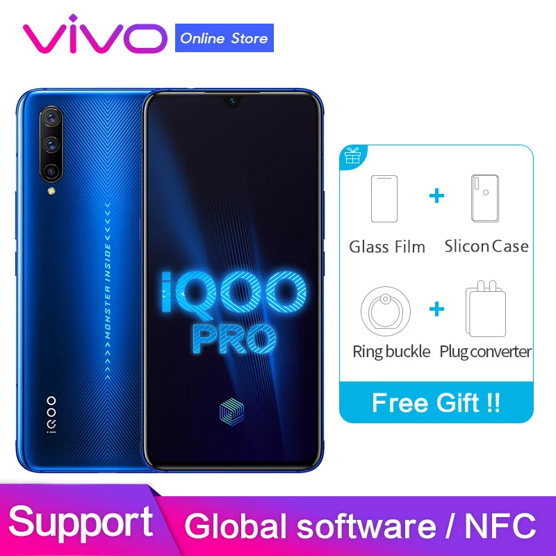 IQOO Pro 4G глобальная ПЗУ Поддержка Google NFC 8 Гб 12 Гб 128 ГБ 256 ГБ задняя 3 камера 48MP 13MP 2MP Snapdragon 855 Plus мобильный телефон