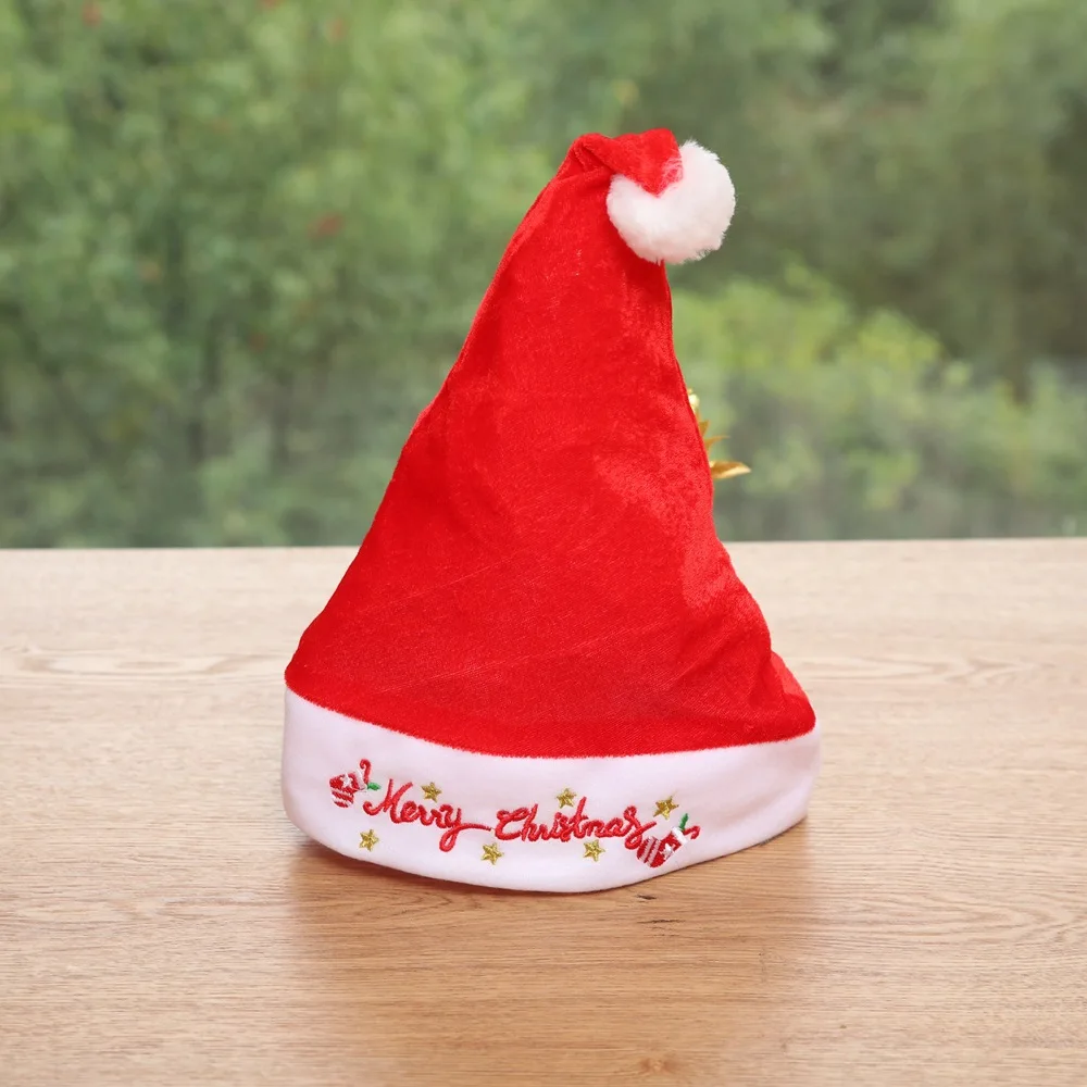 Рождественская шляпа для взрослых красные шляпы бархатная вышивка Санта-Клаус Снеговик Счастливого Рождества шапка рождественские украшения для дома вечерние подарки - Цвет: Merry Christmas