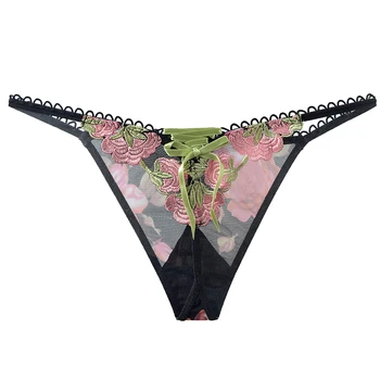 SP&CITY French Luxury Embroidery Sexy String Flower  Women‘s Underwear Low Waist Mesh Hollow Out Panties Thong Sex Lingerie 4