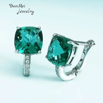 

Danmei 925 Sterling Silver Stud Earrings Fine Jewelry green quartz gemstone Romantic Earrings for woman party trendy gifts boxes