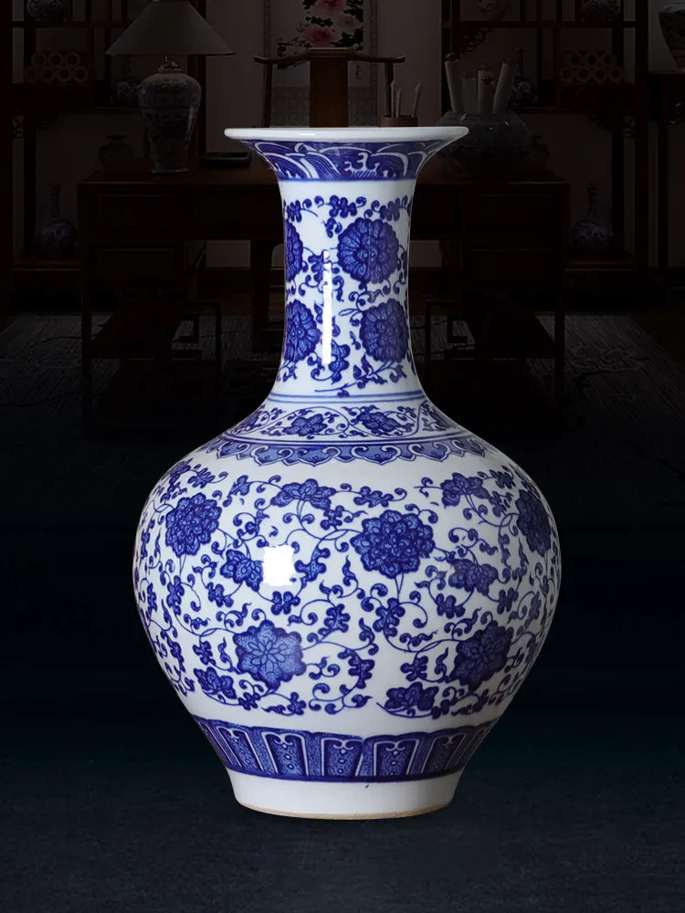 

Chinese Jingdezhen Blue White Ceramic Vase Porcelain Ornament Decoration Home Livingroom Desk Figurines Crafts Office Furnishing