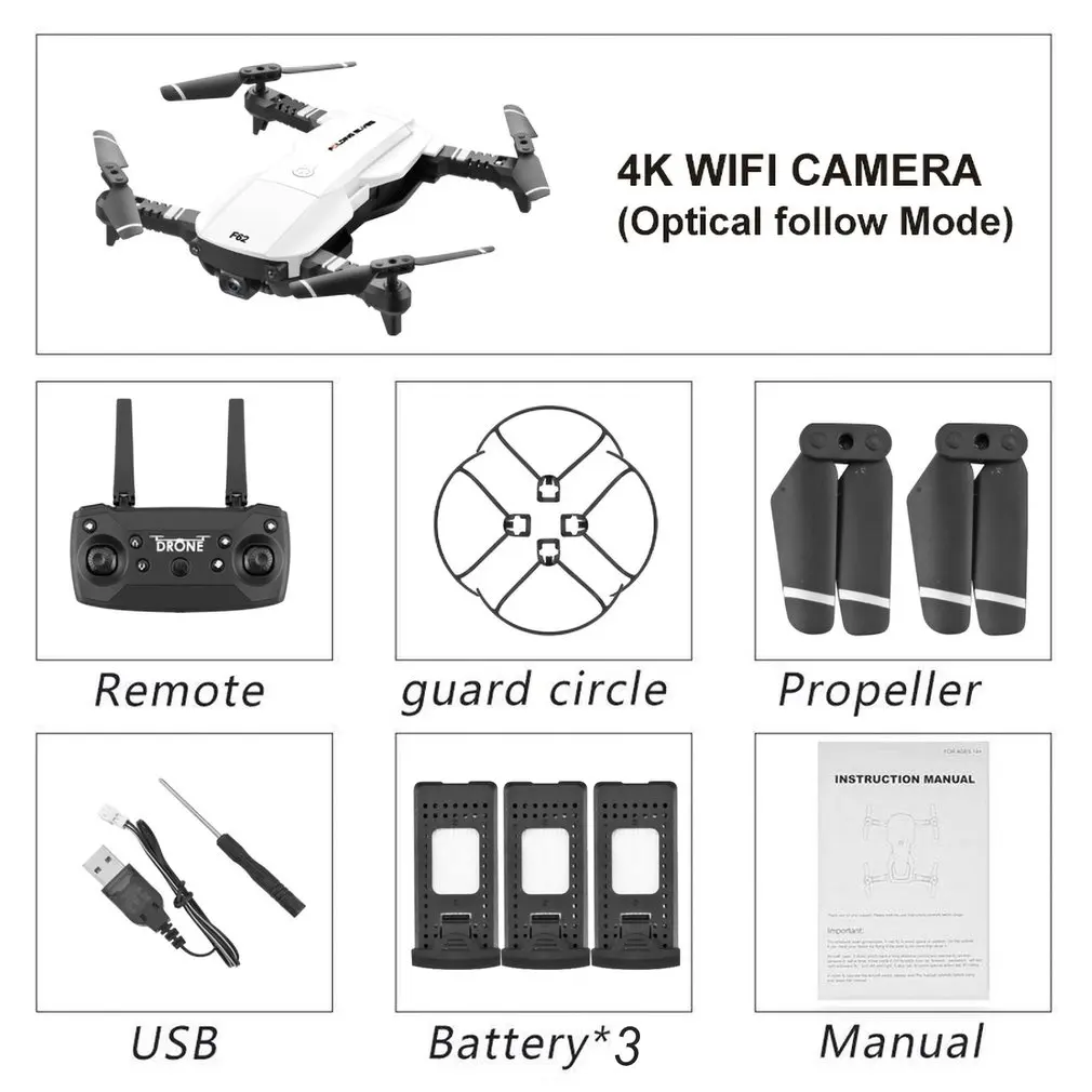 F62 дрона с дистанционным управлением 2,4G WI-FI 0.3MP/4K 16MP HD Широкий формат Камера RC Дрон Квадрокоптер с оптической жест Управление следите за RC воздушный Квадрокоптер - Цвет: 4K White 3B