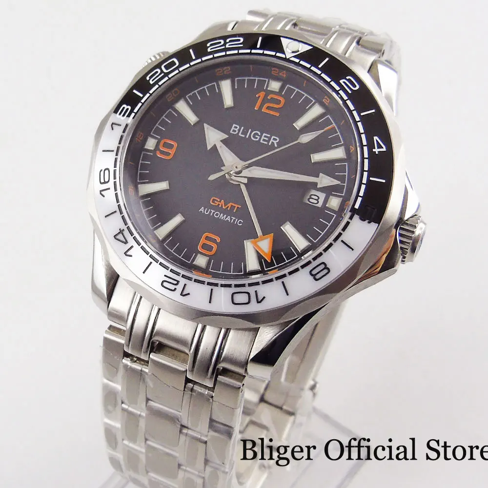 

BLIGER Automatic Men Watch GMT Self Winding Movement Sapphire Glass Rotating Bezel