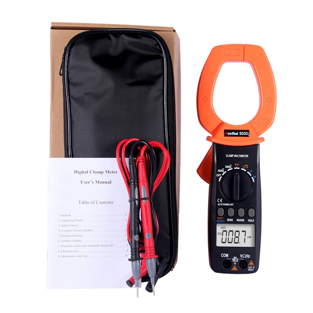RuoShui VC6050 цифровой клещи мультиметр AC DC 2000A Авто диапазон 4000 отсчетов Сопротивление Емкость Amperimetro Электрический