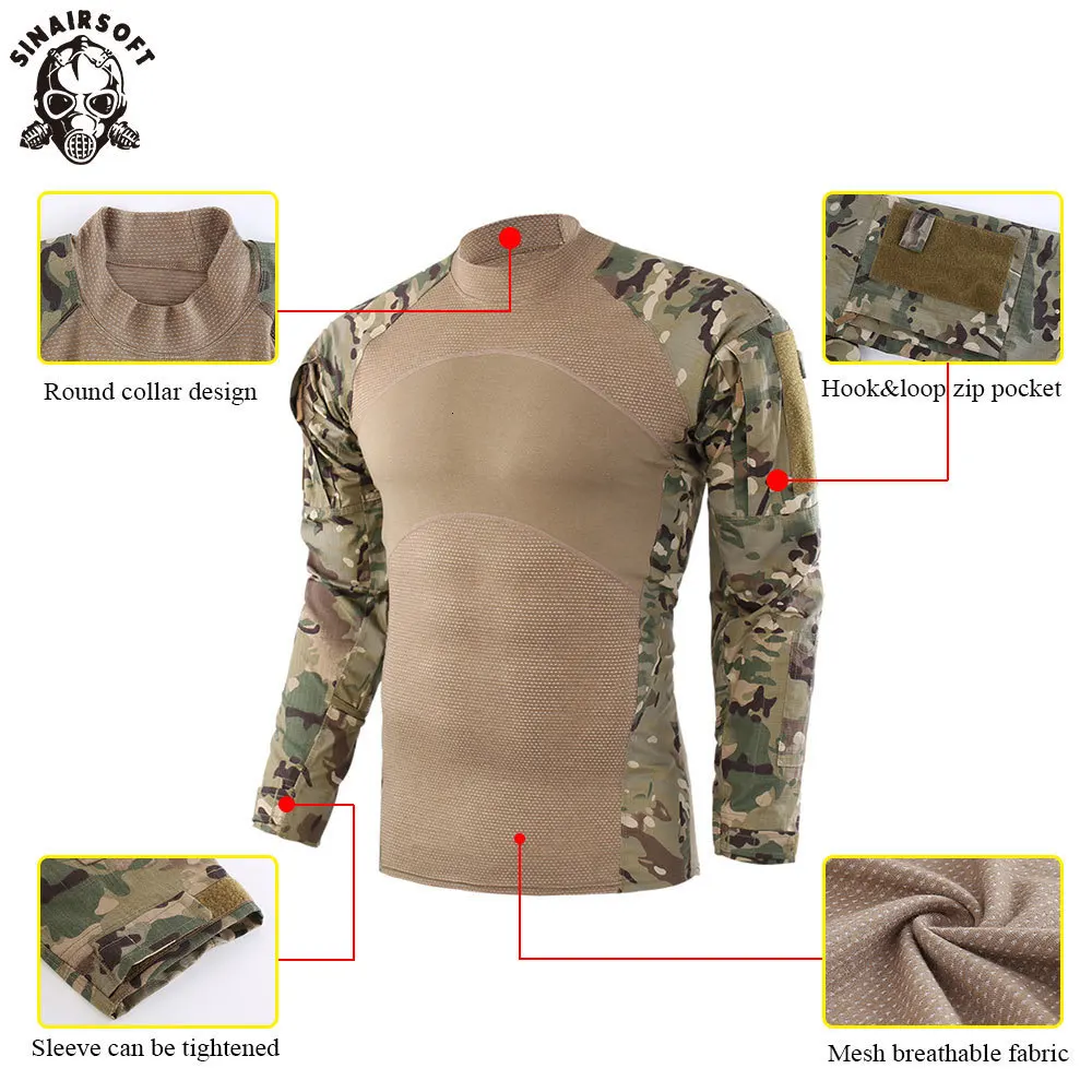 SINAIRSOFT армейская Военная Униформа тактическая футболка с длинным рукавом Хлопок Поколение III боевой Frog рубашка мужские тренировочные рубашки