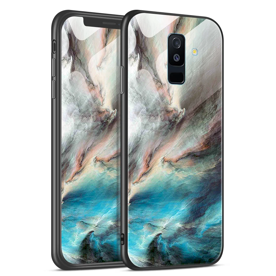 Для samsung Galaxy A6+ A8+ звездный узор из закаленного стекла жесткий чехол для Galaxy A6 A8 Plus полная защита ударопрочный корпус - Цвет: W360