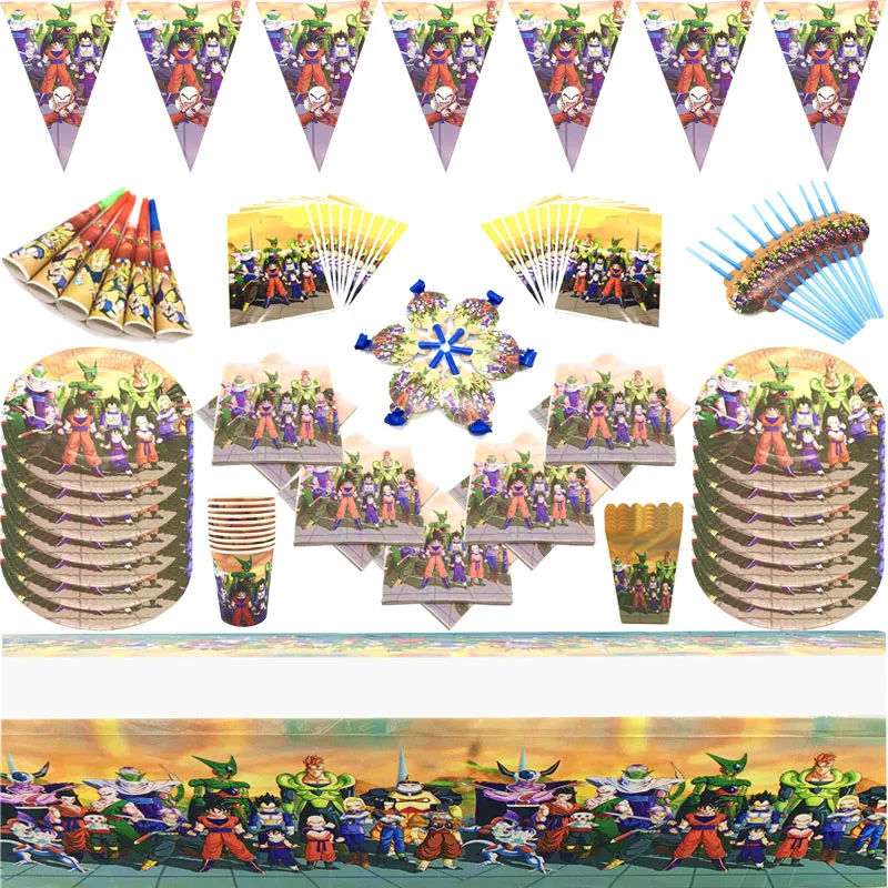 Сон Гоку тема Мальчики вечерние посуда Бумага кружки тарелки салфетки скатерть