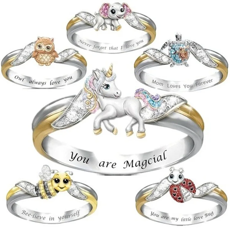 

Exquisite Unicorn Bee Owl Turtle Elephant Cartoon Animal Rings for Women Cute Birthday Gift Accessories