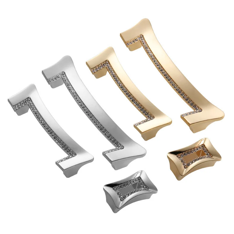 

Elegant Silver Door Handles Diamond Drawer Pulls Knob Gold Kitchen Cabinet Handles and Knobs Furniture Handle Hardware