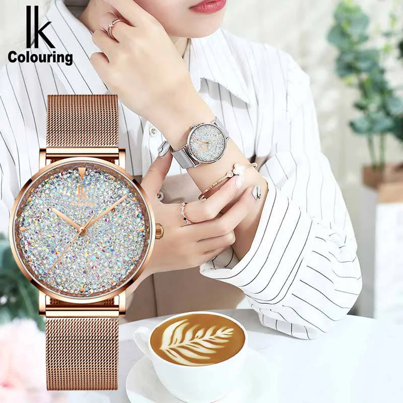 Fashion Women Watch Quartz Movement Waterproof Rose Gold Black Stainless Steel Mesh Rhinestone Ladies relogio feminino | Наручные часы