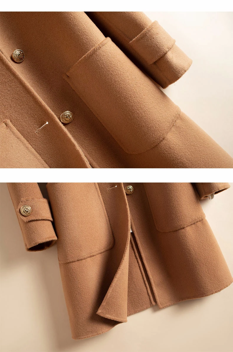 Двухстороннее зимнее пальто средней длины из шерсти, женское элегантное однотонное пальто, Корейская куртка casaco feminino, Новое поступление