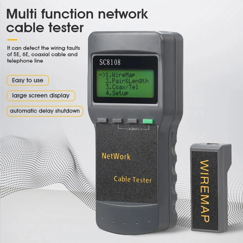 Portable LCD Display SC8108 Network Tester Meter RJ45 Cat5e Cat6 UTP Unshield LAN Cable Tester RJ11 Phone Cable Meter wire line tester Networking Tools