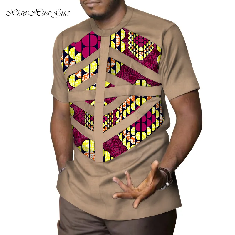 Mens African Clothing Dashiki Patchwork Print Shirt Tops Bazin Riche Casual Cotton Traditional African Clothing WYN958