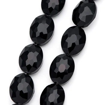 

58pcs Faceted Oval Crystal Glass Beads 12mm, Black, For Jewelry DIY Findings Accessories (TS01-16)
