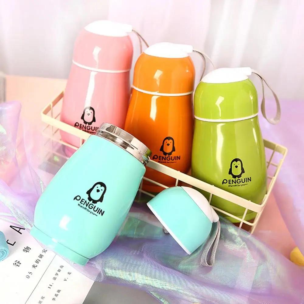 

300ml Children Penguin Vacuum Thermos Flask Portable Leakproof Plastic Sports Travel Health Cute Bottle for Kids in School