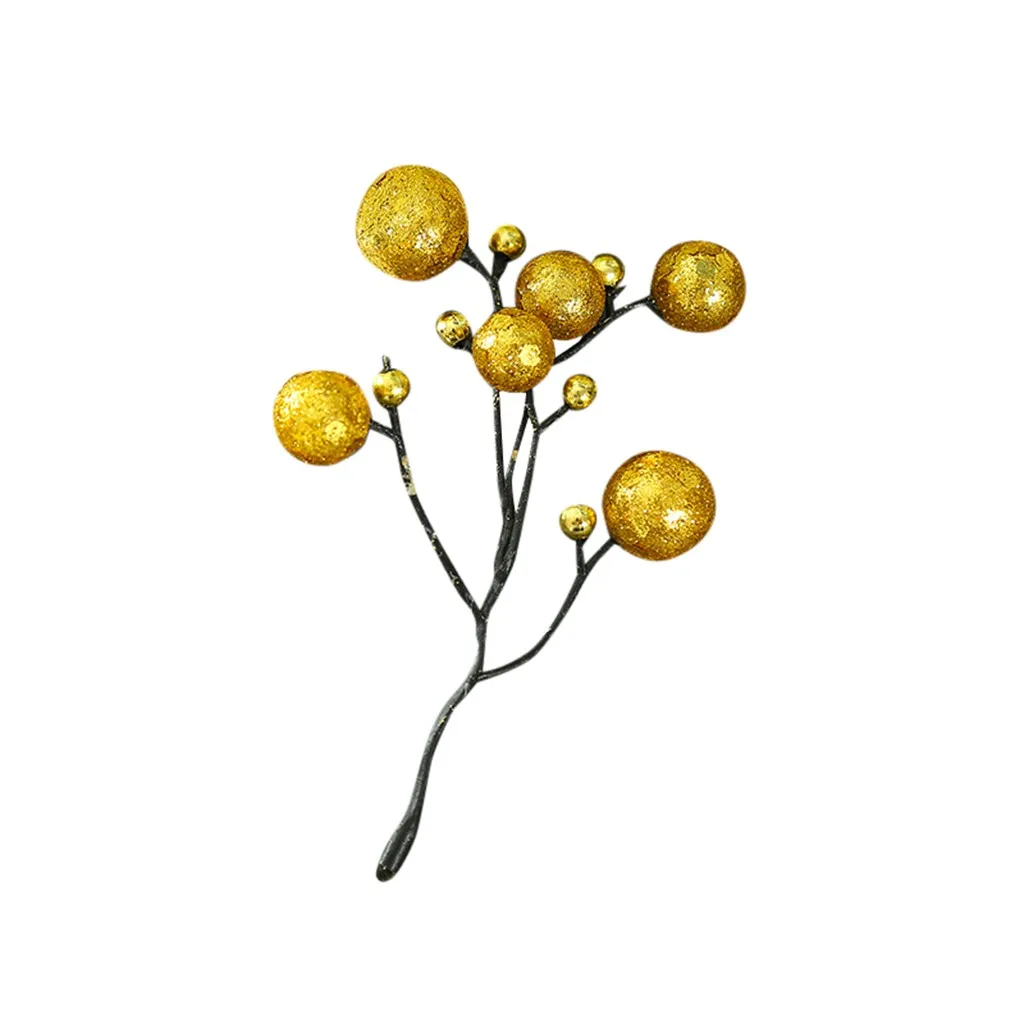New Gold/Red Christmas Tree Cherry Decoration 5Pcs Artificial Flowers Auspicious Christmas Home Decor Plant Berries 1018#30