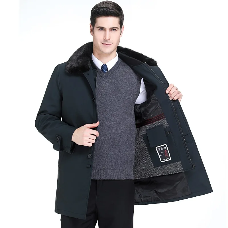 Бренд Shoppe, мужская хлопковая одежда, зимняя мужская одежда для среднего возраста, мужская деловая Повседневная норковая шуба с воротником-стойкой