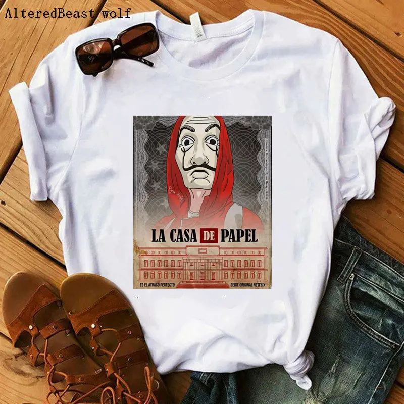 as picture La Casa De Papel Movie летняя модная футболка с принтом Money Heist Tees tv футболка s Женская с коротким рукавом House Of paper vogue футболка - Цвет: as picture
