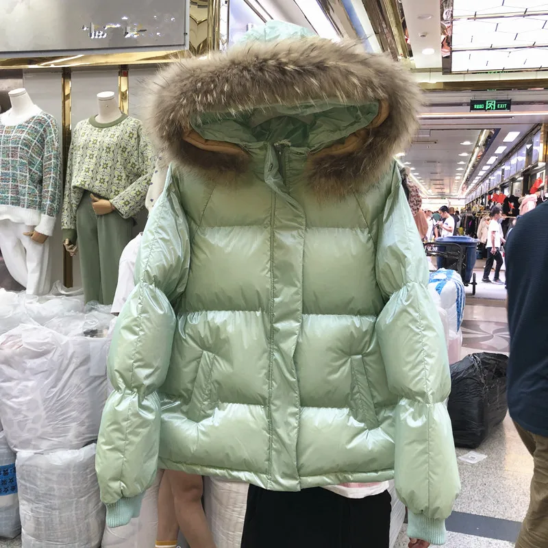Зима, корейский меховой воротник, яркое лицо, короткое пальто с капюшоном на хлопковой подкладке, Женская однотонная парка с капюшоном, теплый пуховик, верхняя одежда