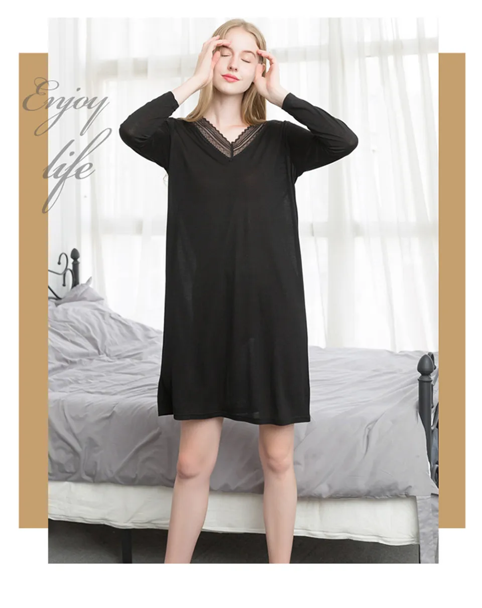 Waliicorners Silk Nightdress Pajamas Women's Sleepwear Loose Waliicorners Silk Knitted Long-Sleeved Thin Section Homewear Female 23 Hf1ffeb5861224f90a7084b74e00a435cb