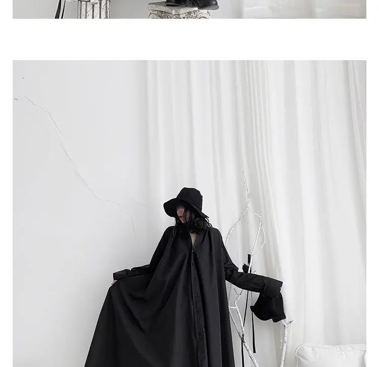 SHENGPALAE Весна Новая мода отложной воротник Длинные Рукава Vestidos черное необычное женское свободное платье Tide 5D282