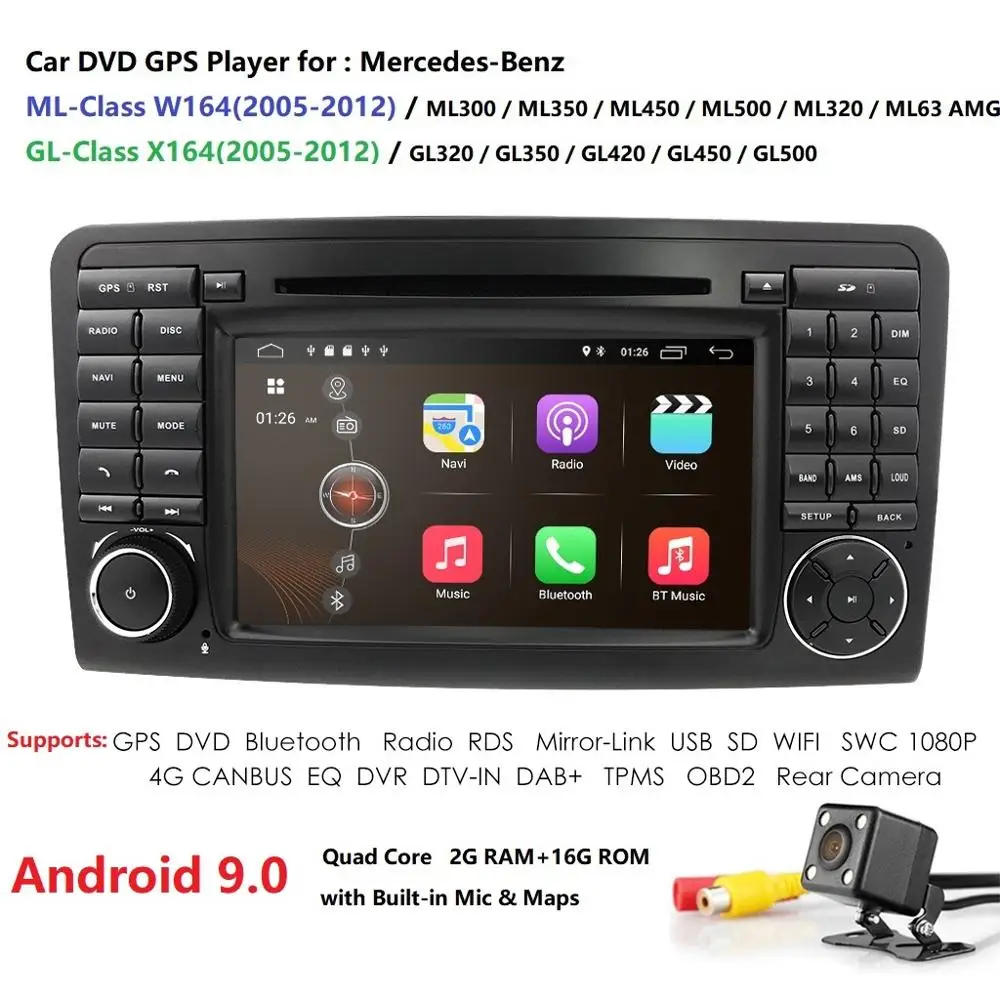 Discount Two Din Car Multimedia player GPS Android 9.0 DVD Player For Mercedes/Benz/ML/GL CLASS W164 ML350 ML500 GL320 Radio FM Autoaudio 0