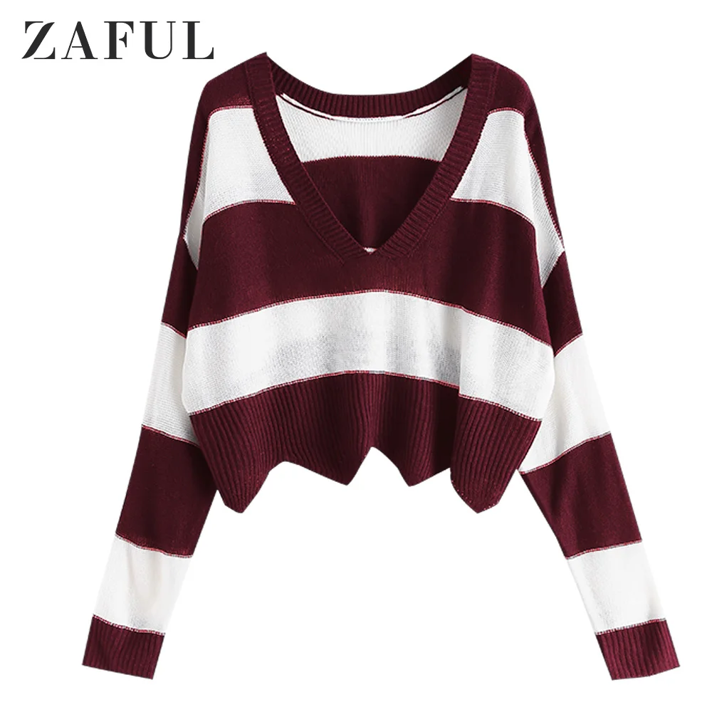 ZAFUL x Alexis Ricecakes двухцветный полосатый свитер с глубоким вырезом и спущенными