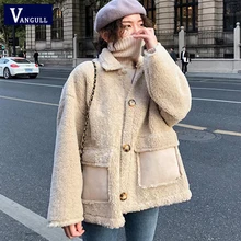 Vangull женские куртки из овечьего меха зимние толстые теплые женские пальто из овечьего меха Осенняя Мода Новые Длинные рукава однотонная свободная элегантная верхняя одежда