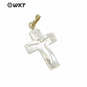 

WT-JP238 Amazing simple single loop hand make carved white MOP shell Christian jesus cross pendant hot shell jesus cross pendant