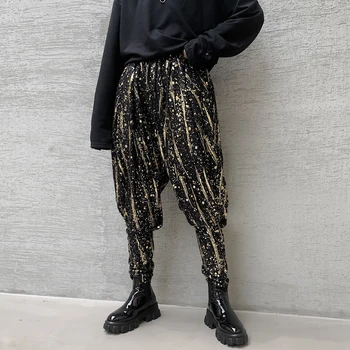

Hip Hop Punk Gothic Harem Pants Joggers Sweatpants Stage Clothing Men Autumn Winter Streetwear Shiny Gold Pencil Pants Male