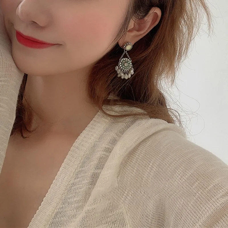 MENGJIQIAO новые корейские Роскошные Блестящие Стразы ручной работы с кисточкой Кристалл Висячие серьги для женщин модные Pendientes Ювелирные изделия Подарки