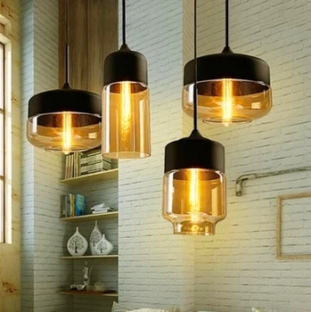 

Modern LOFT Amber/transparent Pendant Lights Glass Lampshade LED Pendant Lamps Dinning Room Home Lighting Kitchen Fixtures Avize