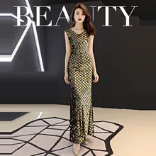 Вечернее платье в пол в стиле русалки, вечернее платье с блестками и v-образным вырезом на молнии для женщин, вечернее платье F302-1