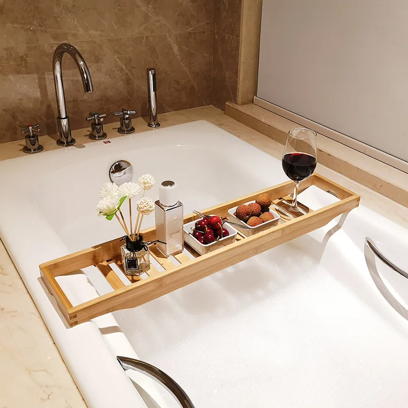 Bamboo extension antiskid bathroom multi function bathtub shelf toilet spa bath shelf bathtub tray accessories