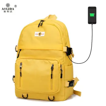 

New Men Women USB charging backpack female Solid color student schoolbags Male waterproof Multi-pocket Travel nylon backpacks