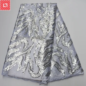 

Latest white African Sequins Lace Fabric High Quaity Sequins Fabric 3D Embroidery Tulle Lace Fabric For African Party