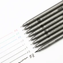 1 комплект пигмент лайнер Многофункциональный рисунок маркер для белой доски 0,05 0,1 0,2 0,3 0,5 щетки различных наконечников, черная ручка эскизов ручки