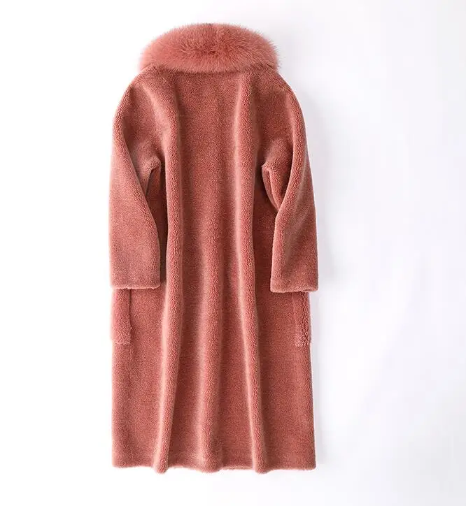 Пальто из натурального меха лисы меховой воротник шерстяная куртка осенне-зимнее пальто женская одежда 2019 овечья шерсть корейский