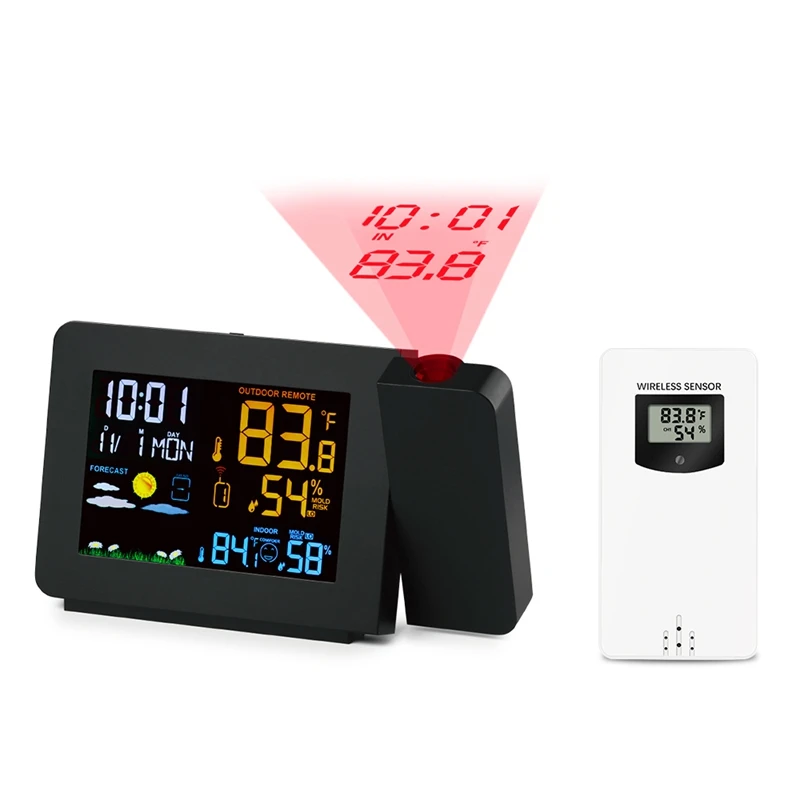 

PT3391 Projection Clock Weather Station with Temperature Sensor Colorful LCD Display Weather Forecast