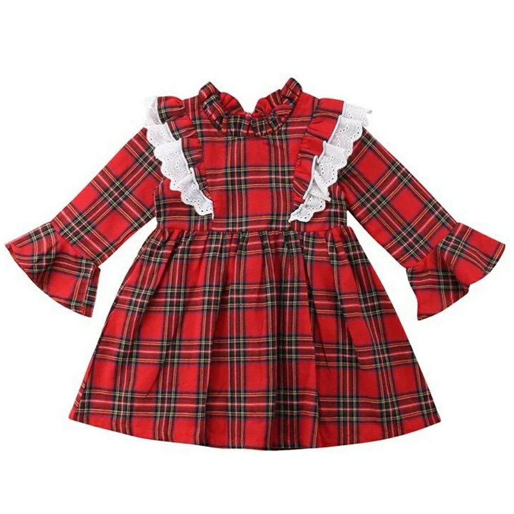 Красный Клетчатый хлопковый платье для девочек зима, праздничное платье для малышей Рождественский костюм с длинными рукавами для девочек на Хэллоуин, D20