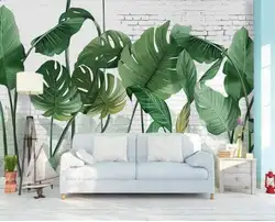 Пользовательские обои, скандинавские ручная роспись кирпичная стена растения банановый лист длинный стиль гостиная ТВ фон 3d обои