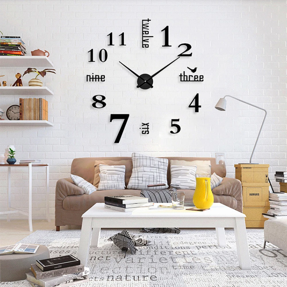 Nordic New Style Large 3D Wall Clock Mirror Wall Stickers Creative DIY Clocks Removable Art Decal Sticker Living Room Home Decor 13