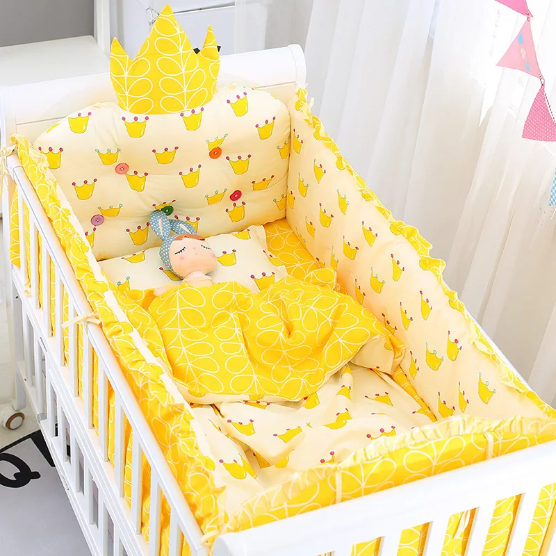 yellow crown Детские постельные принадлежности для кроватки, Детские простыни, детская кроватка, бампер, наволочка с мультяшным принтом, хлопковая подушка для детской кроватки, 5 в 1 комплект - Цвет: yellow crown